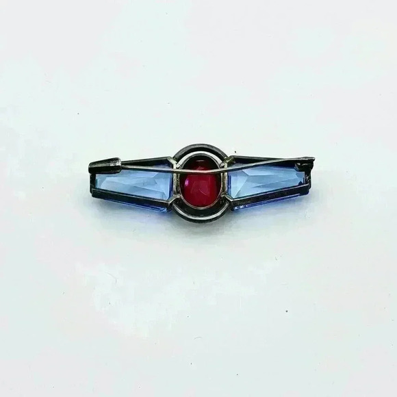 Sterling Silver Aquamarine and Ruby Brooch - Picture 2 of 3